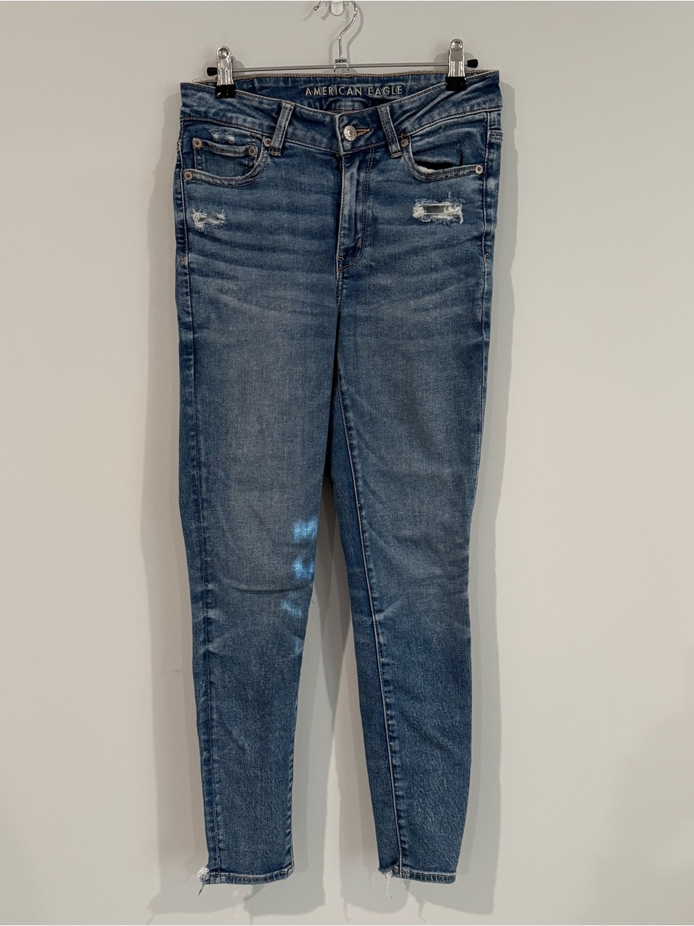 American Eagle Outfitters Women's Blue Distressed Skinny Jeans